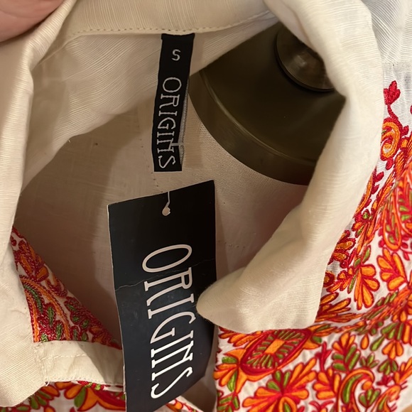 New! Origins kaftan orange /red embroidered cream long tunic coverup siz… - Picture 5 of 9